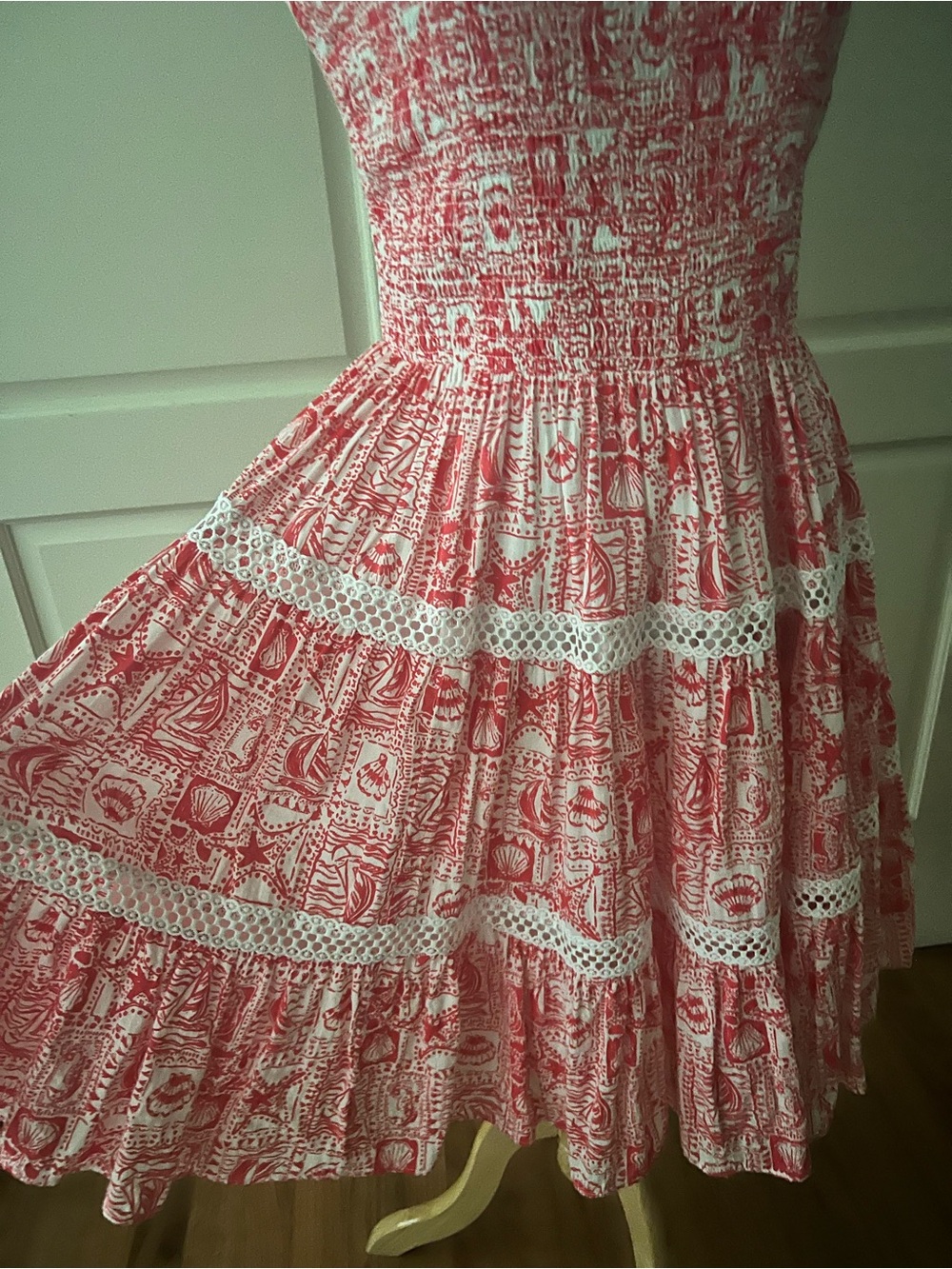 Lilly Pulitzer Kelvina Strapless Smocked Dress Mizner Red Seaside Harbour Size M - Picture 10 of 16